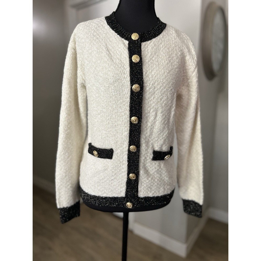 BCBGeneration Contrast Knit‎ Cardigan In Cream Size XS